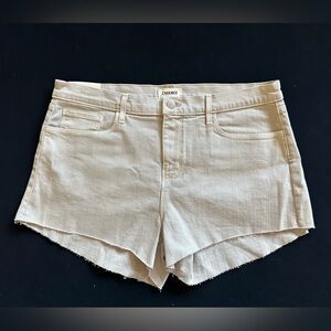 L'AGENCE New Cream/Beige Frayed Hem Denim Shorts